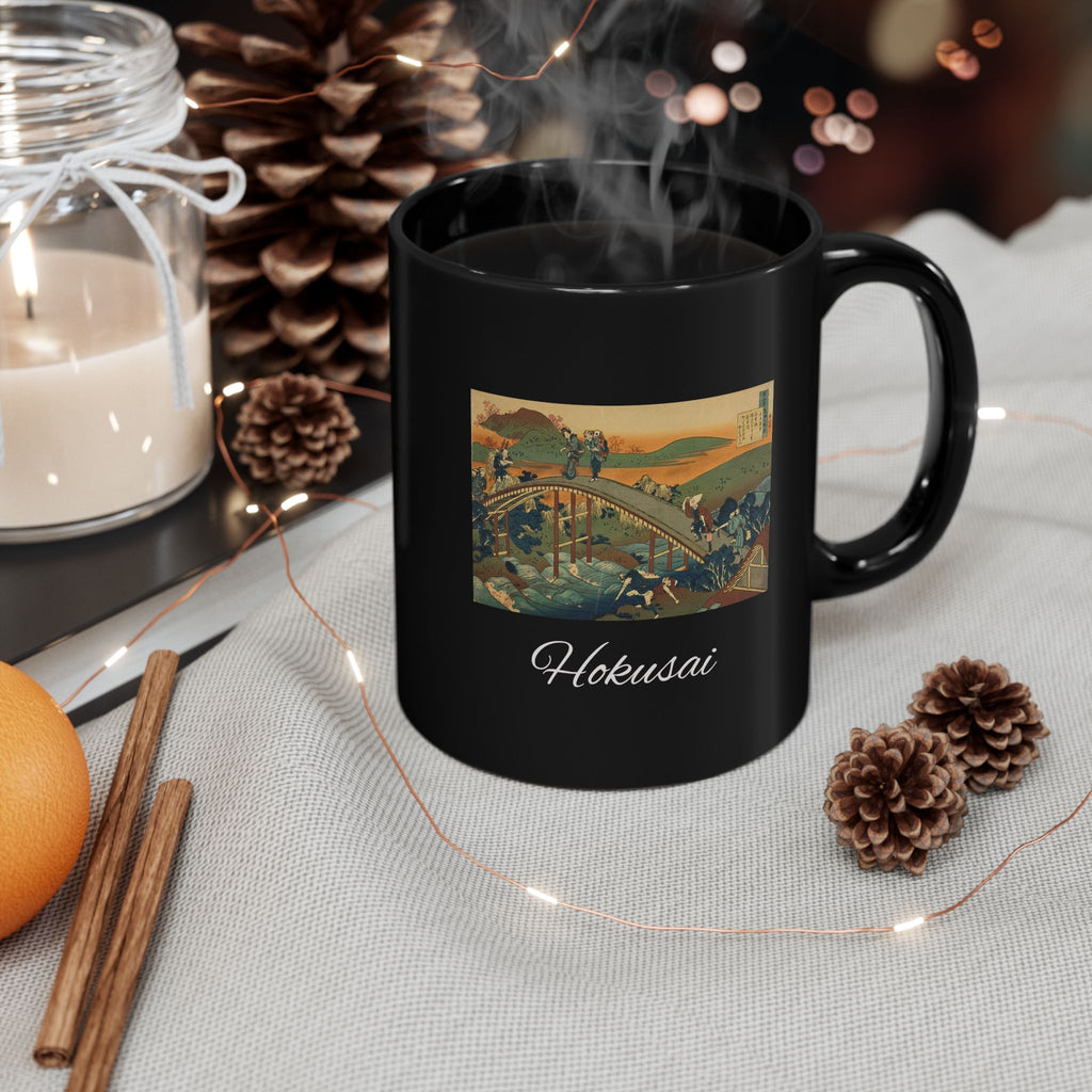 Hokusai Katsushika Hokusai Wave Bridge Black Ceramic Mug (11oz & 15oz)