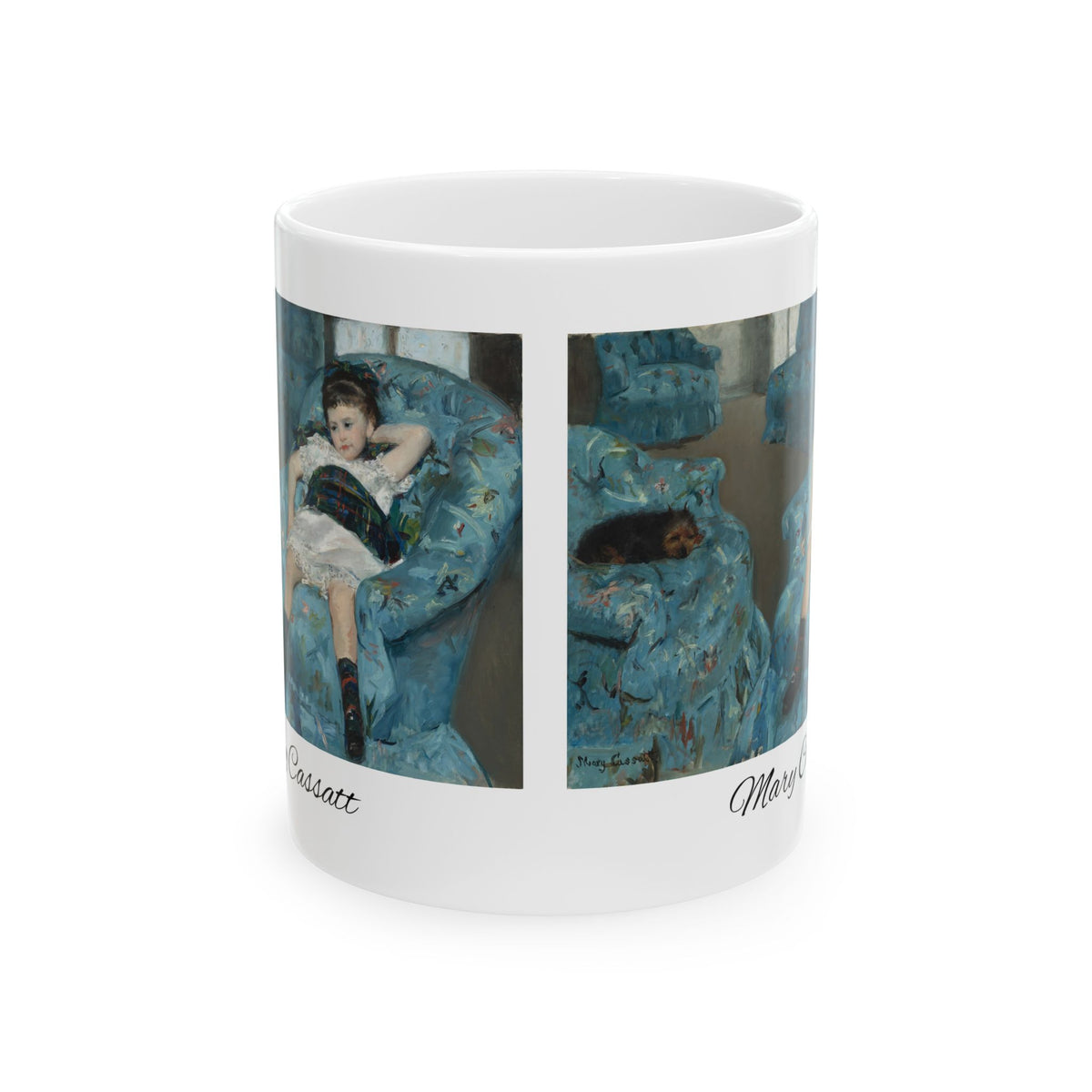 Mary Cassatt Artistic Ceramic Mug - Woman Relaxing on Blue Chair (11oz, 15oz)