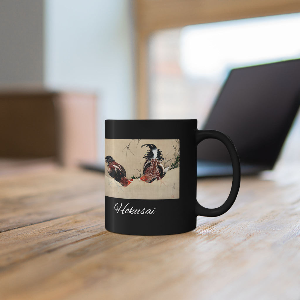 Hokusai Katsushika Hokusai Rooster Black Coffee Mug (11oz/15oz)