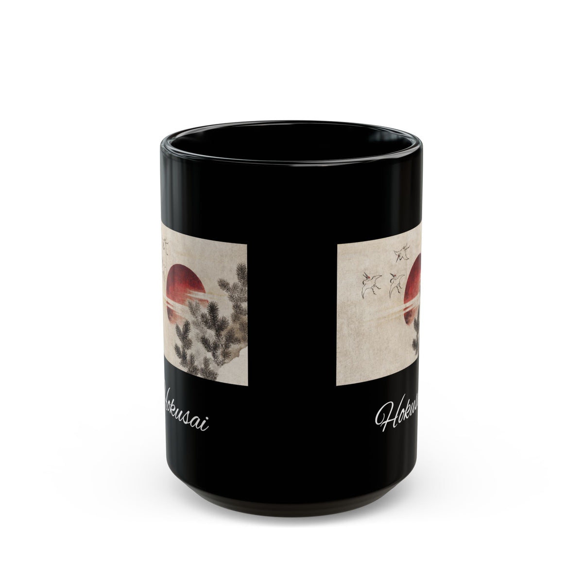 Hokusai Katsushika Hokusai Sunrise Black Ceramic Mug (11oz & 15oz) — Japanese Wave Art Coffee Cup