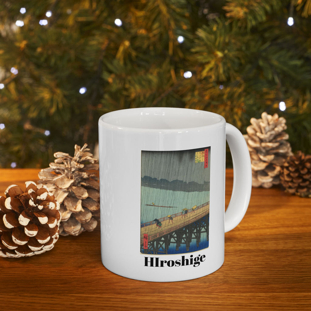 Hiroshige Utagawa Ceramic Mug — Retro Sunset Travel Poster Collage Coffee Mug (11oz/15oz)