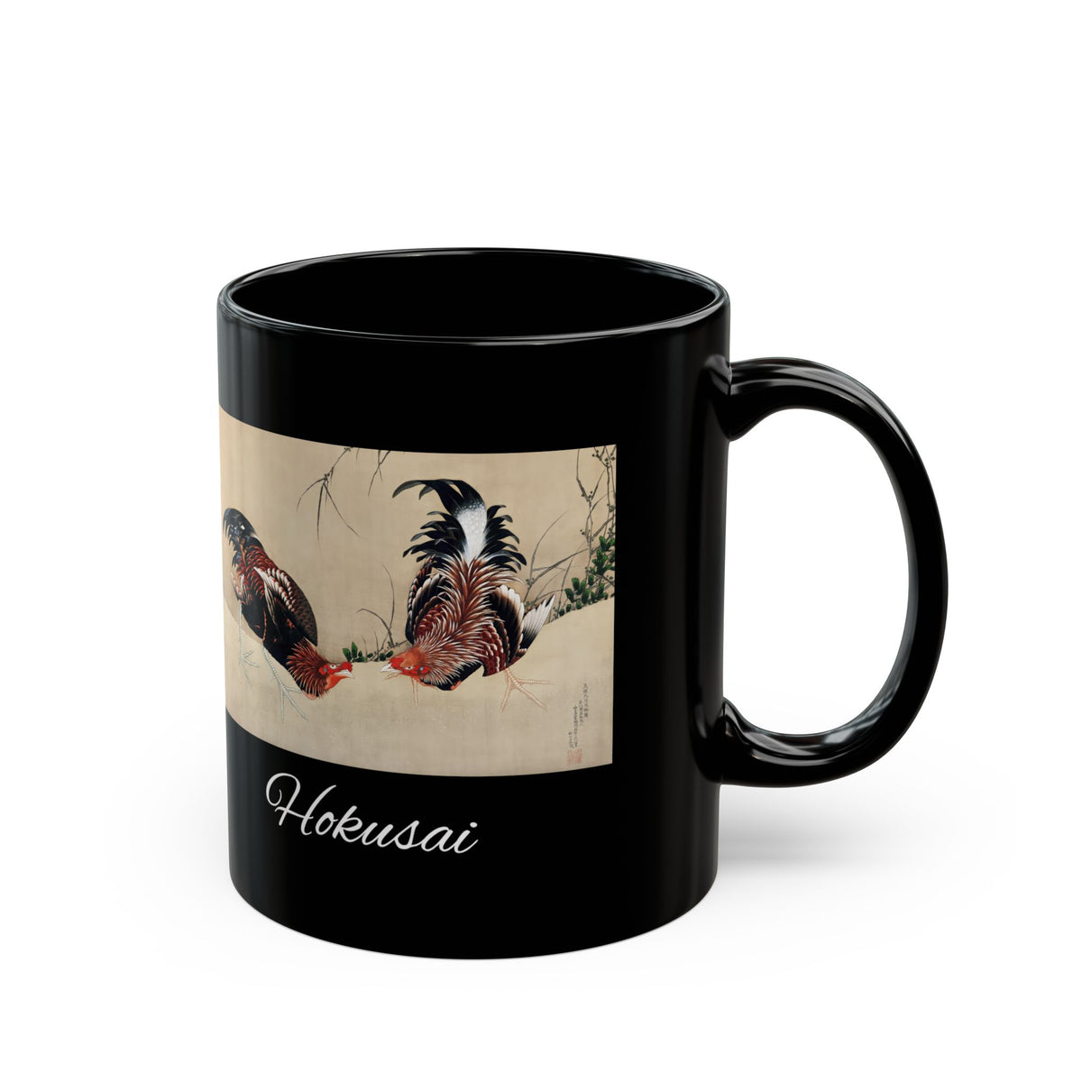 Hokusai Katsushika Hokusai Rooster Black Coffee Mug (11oz/15oz)
