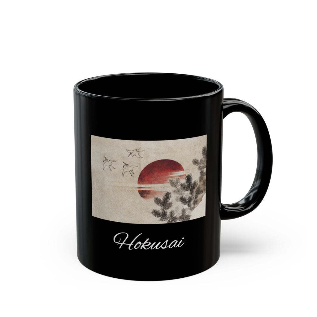 Hokusai Katsushika Hokusai Sunrise Black Ceramic Mug (11oz & 15oz) — Japanese Wave Art Coffee Cup