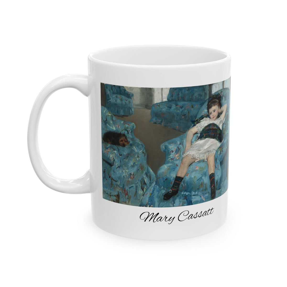 Mary Cassatt Artistic Ceramic Mug - Woman Relaxing on Blue Chair (11oz, 15oz)