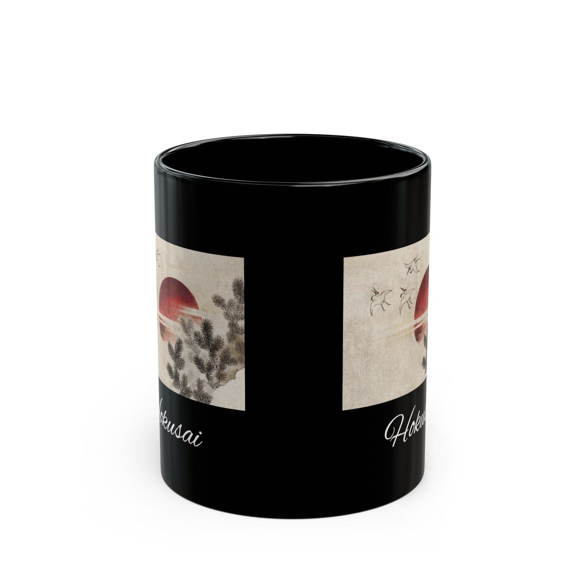 Hokusai Katsushika Hokusai Sunrise Black Ceramic Mug (11oz & 15oz) — Japanese Wave Art Coffee Cup