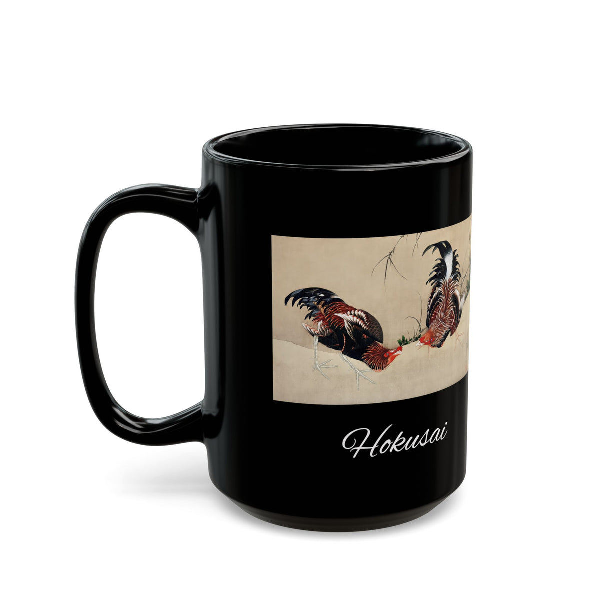 Hokusai Katsushika Hokusai Rooster Black Coffee Mug (11oz/15oz)