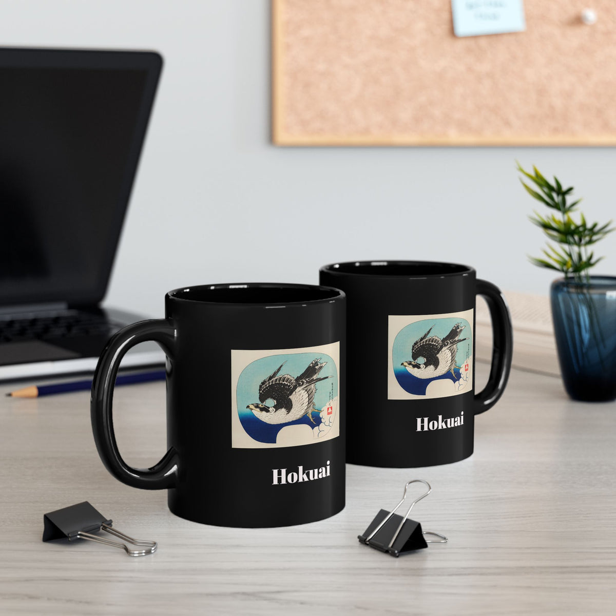 Hokusai Katsushika Hokusai Sparrow Art Black Mug — Japanese Woodblock Design (11oz/15oz)
