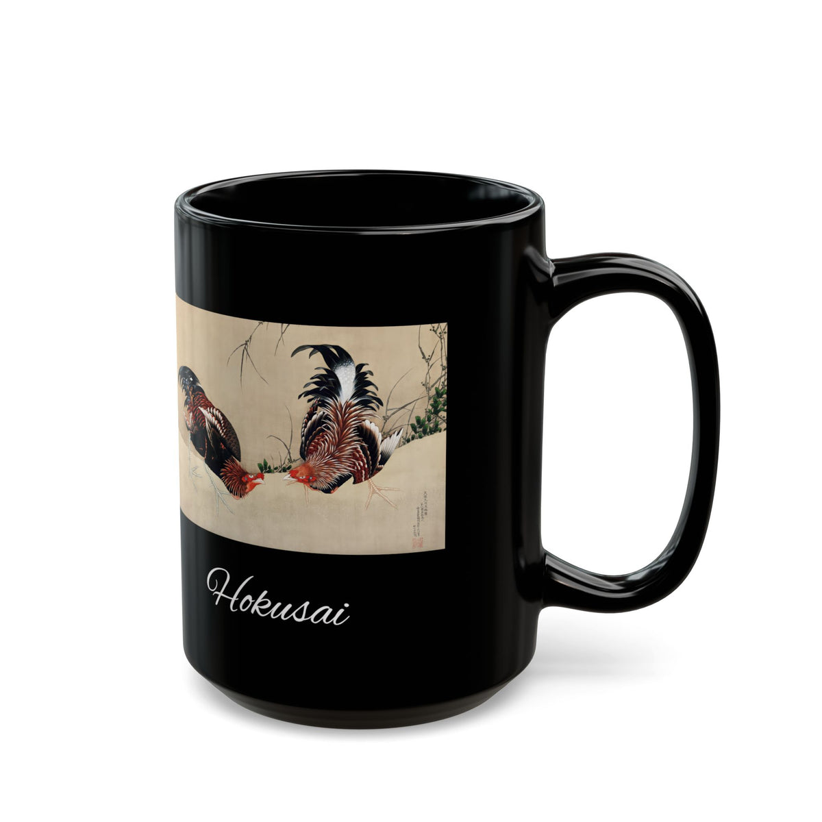 Hokusai Katsushika Hokusai Rooster Black Coffee Mug (11oz/15oz)
