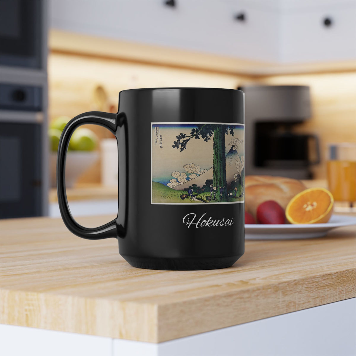 Hokusai Katsushika Hokusai Mount Fuji Black Ceramic Mug — Classic Japanese Wave Art (11oz, 15oz)