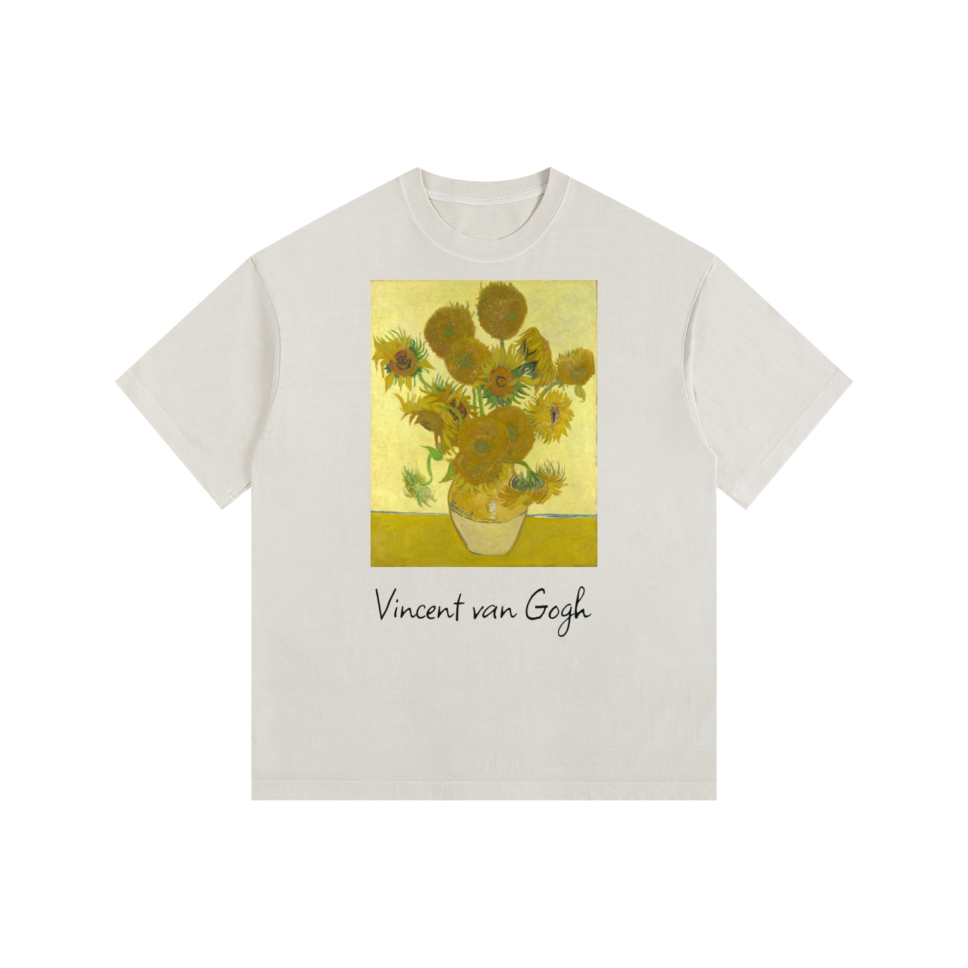 Japonism Museum Vincent Van Gogh Sunflower Vintage Washed Oversized Cotton T-Shirt (260gsm)