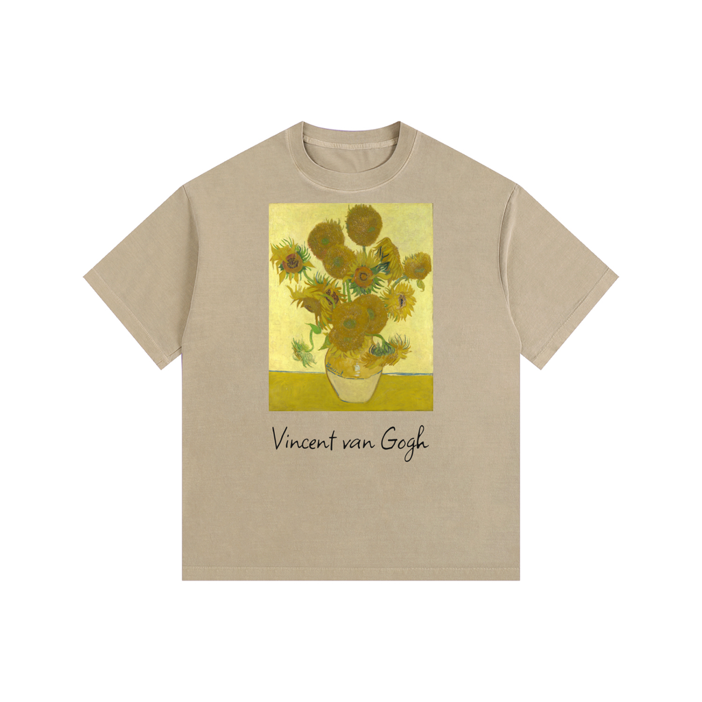 Japonism Museum Vincent Van Gogh Sunflower Vintage Washed Oversized Cotton T-Shirt (260gsm)