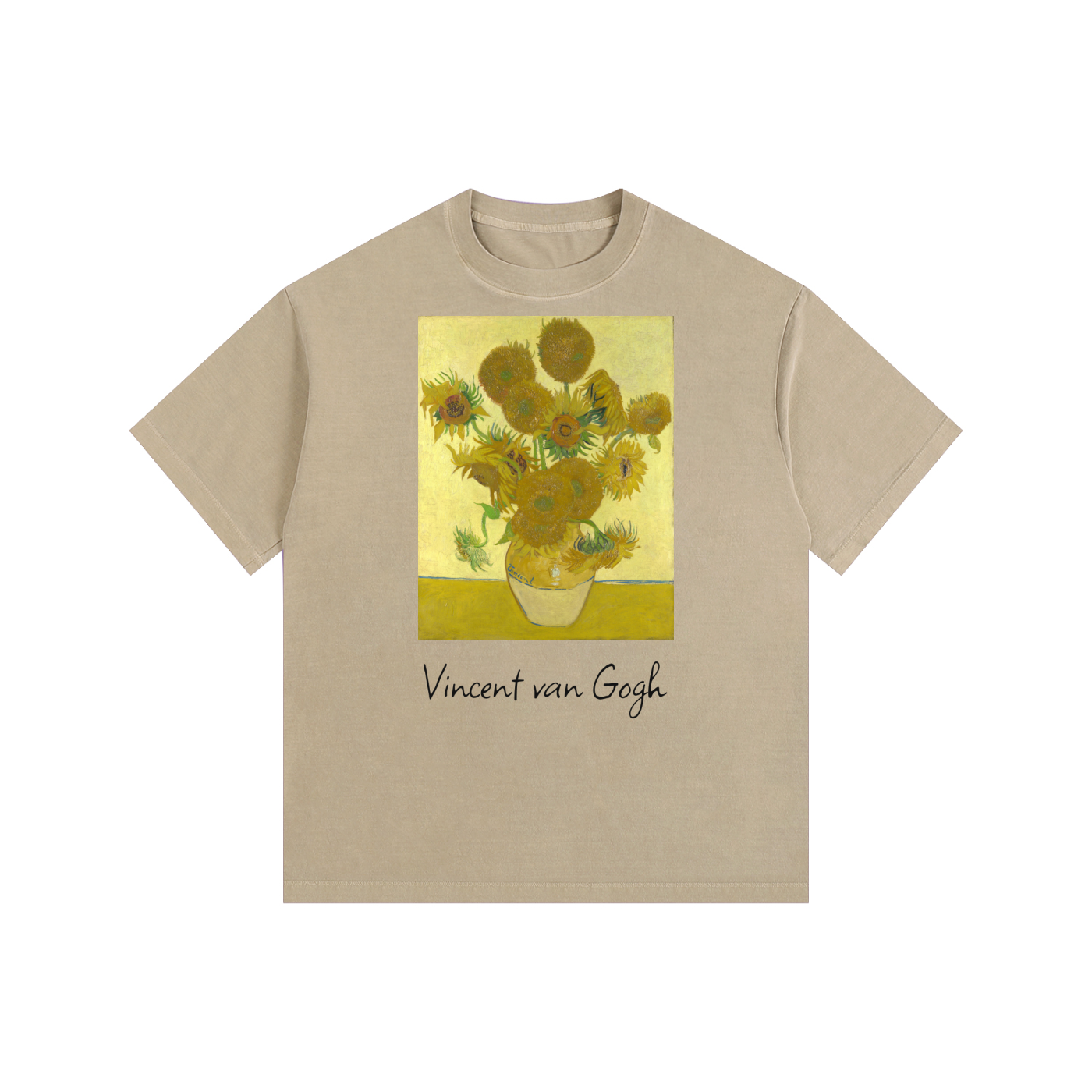 Japonism Museum Vincent Van Gogh Sunflower Vintage Washed Oversized Cotton T-Shirt (260gsm)