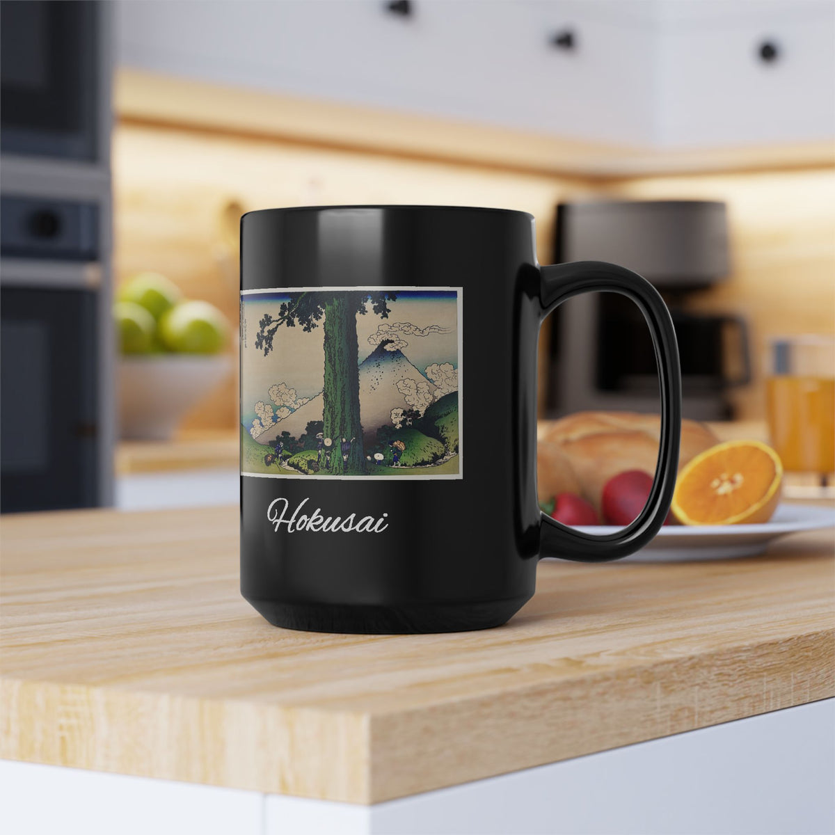 Hokusai Katsushika Hokusai Mount Fuji Black Ceramic Mug — Classic Japanese Wave Art (11oz, 15oz)