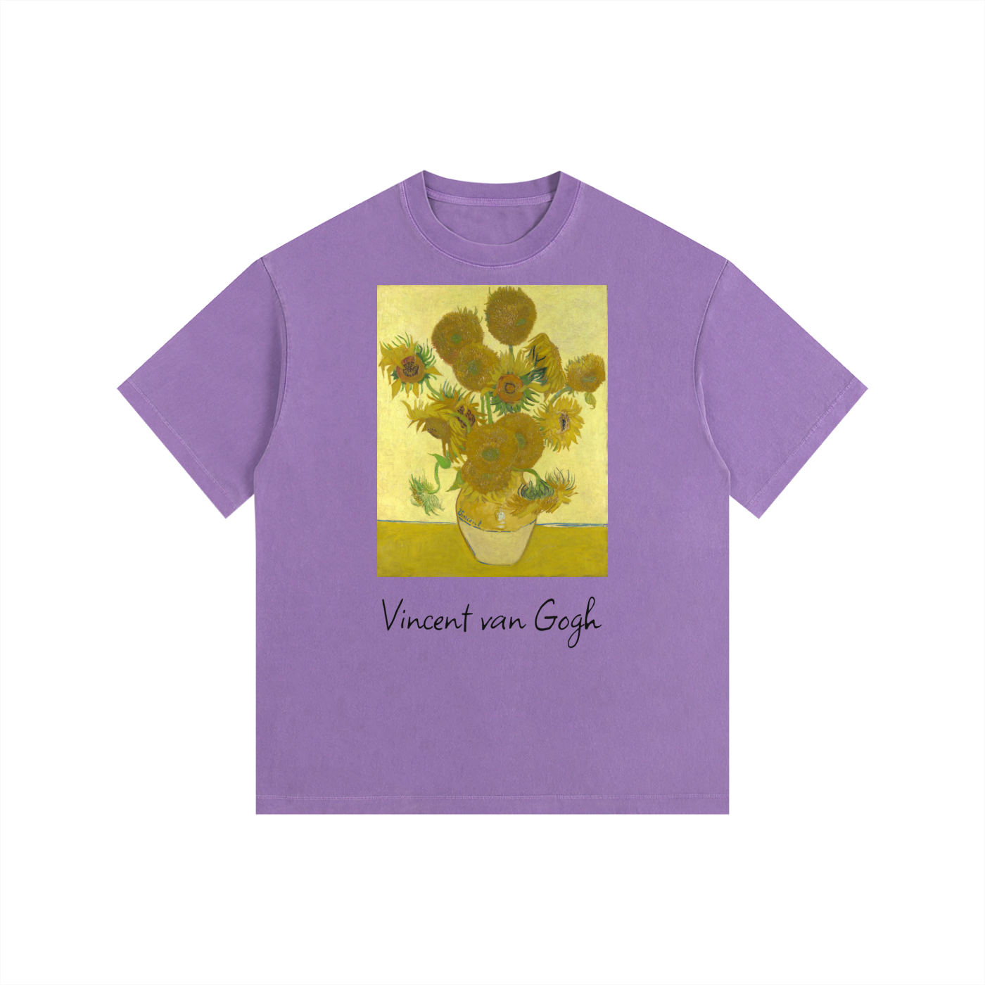 Japonism Museum Vincent Van Gogh Sunflower Vintage Washed Oversized Cotton T-Shirt (260gsm)
