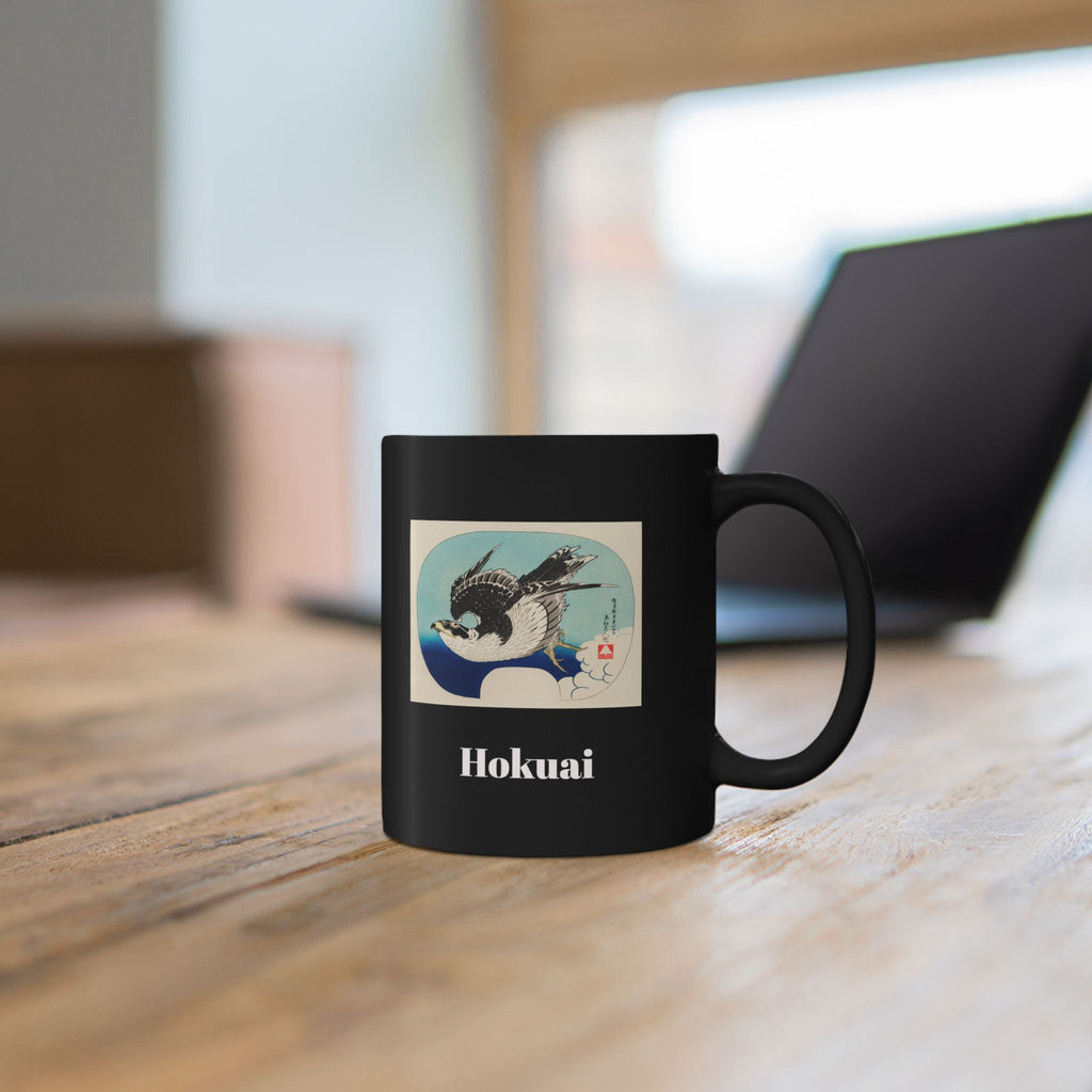Hokusai Katsushika Hokusai Sparrow Art Black Mug — Japanese Woodblock Design (11oz/15oz)