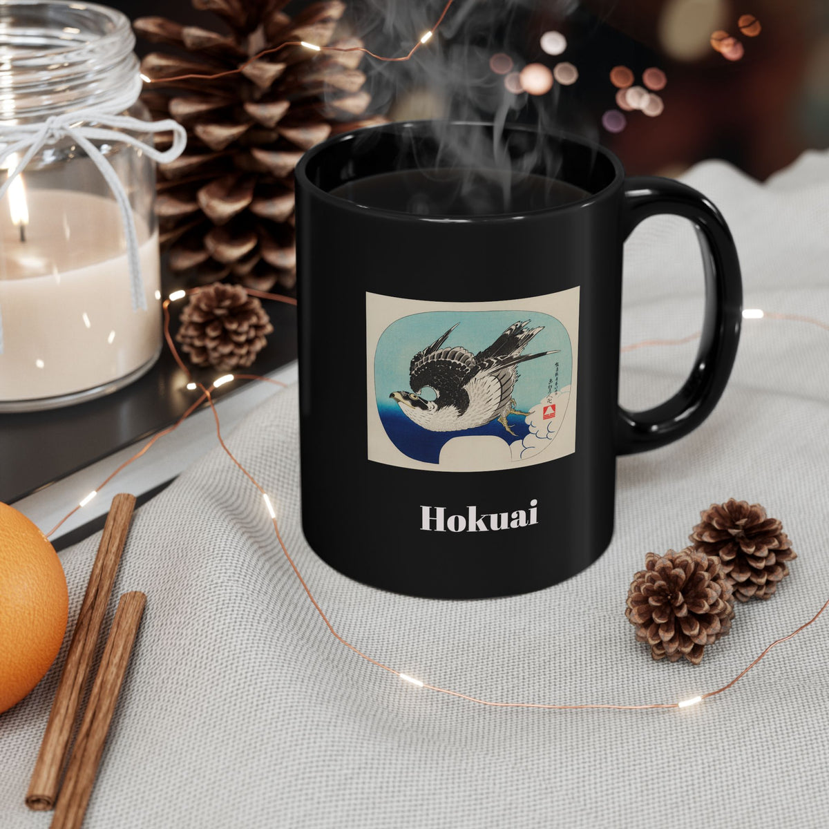 Hokusai Katsushika Hokusai Sparrow Art Black Mug — Japanese Woodblock Design (11oz/15oz)