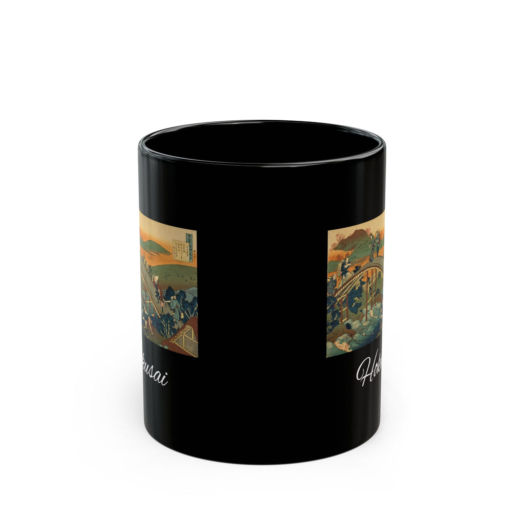 Hokusai Katsushika Hokusai Wave Bridge Black Ceramic Mug (11oz & 15oz)