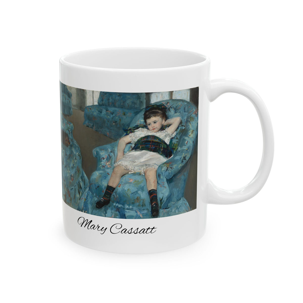 Mary Cassatt Artistic Ceramic Mug - Woman Relaxing on Blue Chair (11oz, 15oz)
