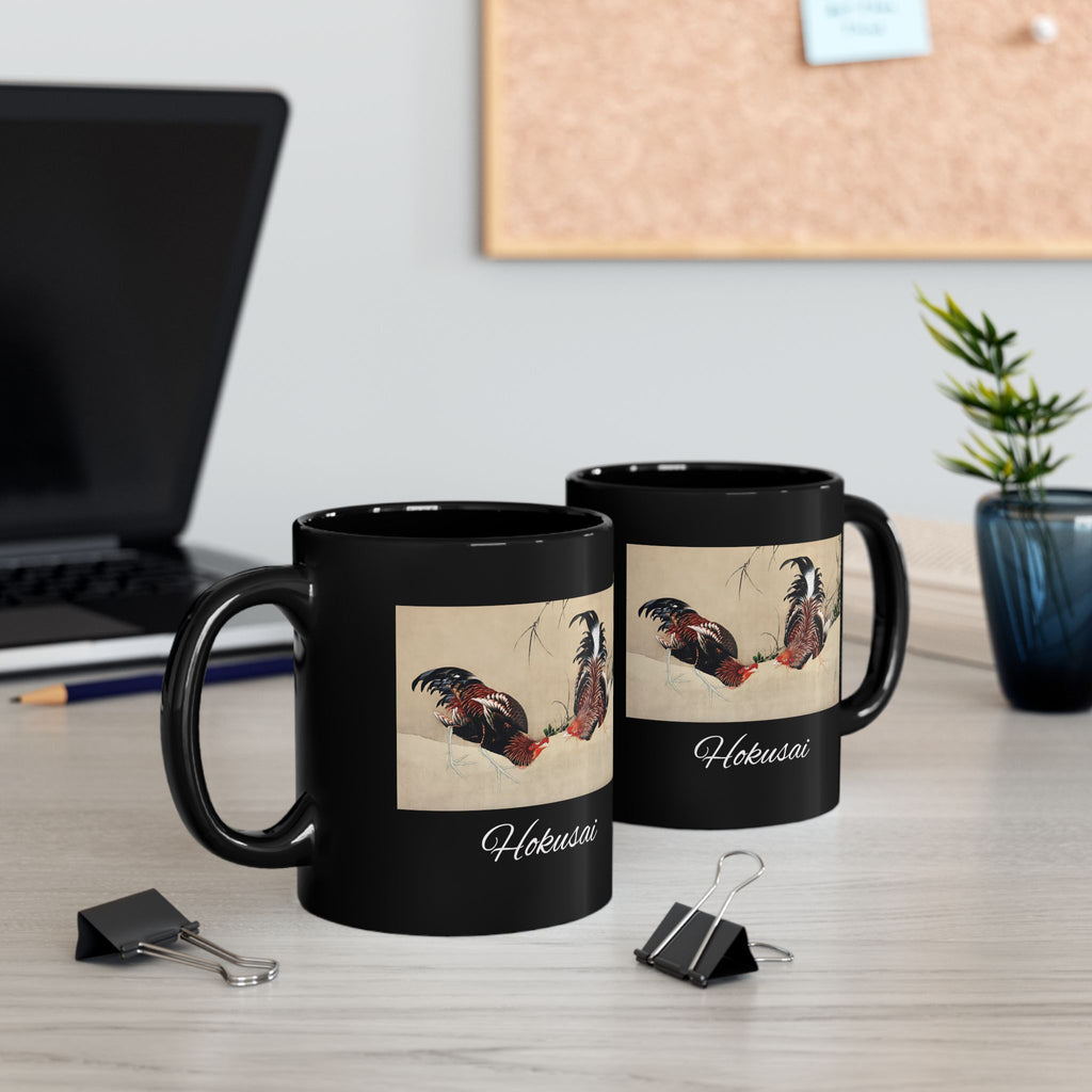 Hokusai Katsushika Hokusai Rooster Black Coffee Mug (11oz/15oz)