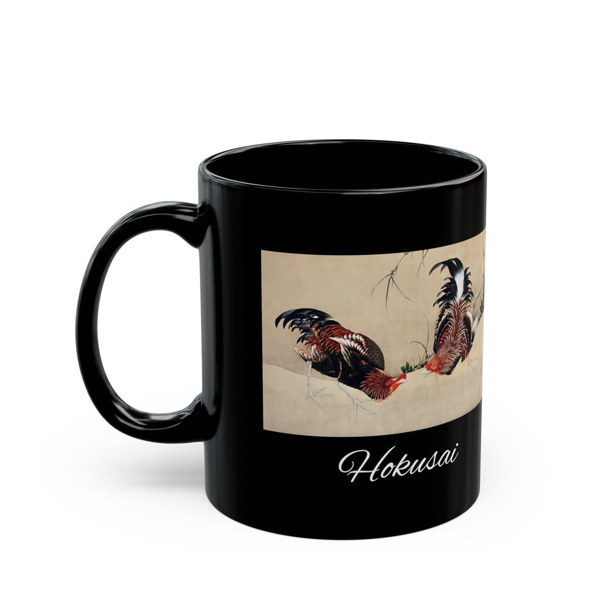 Hokusai Katsushika Hokusai Rooster Black Coffee Mug (11oz/15oz)