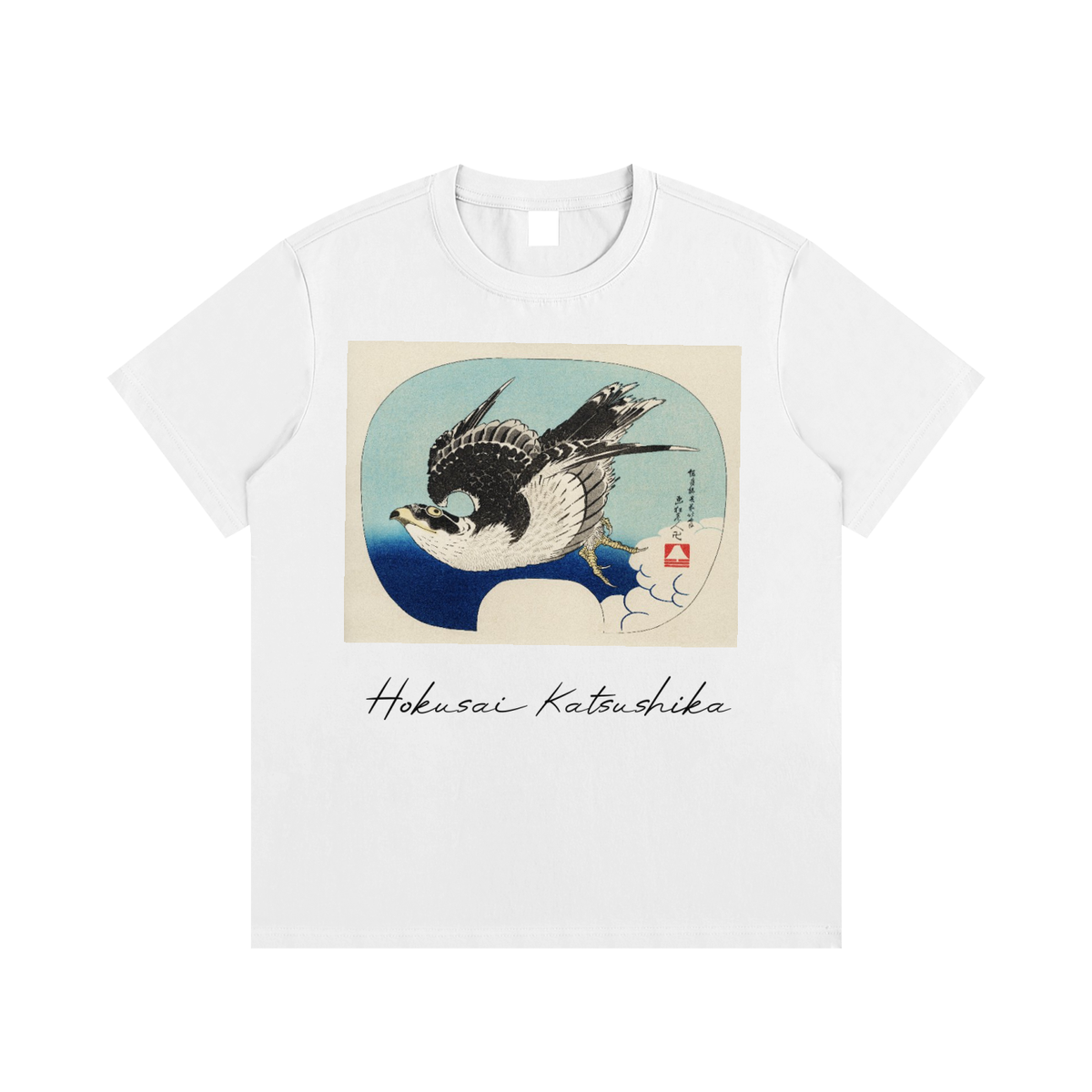 Katsushika Hokusai — Hawk in Flight over Waves — 220gsm T-Shirt