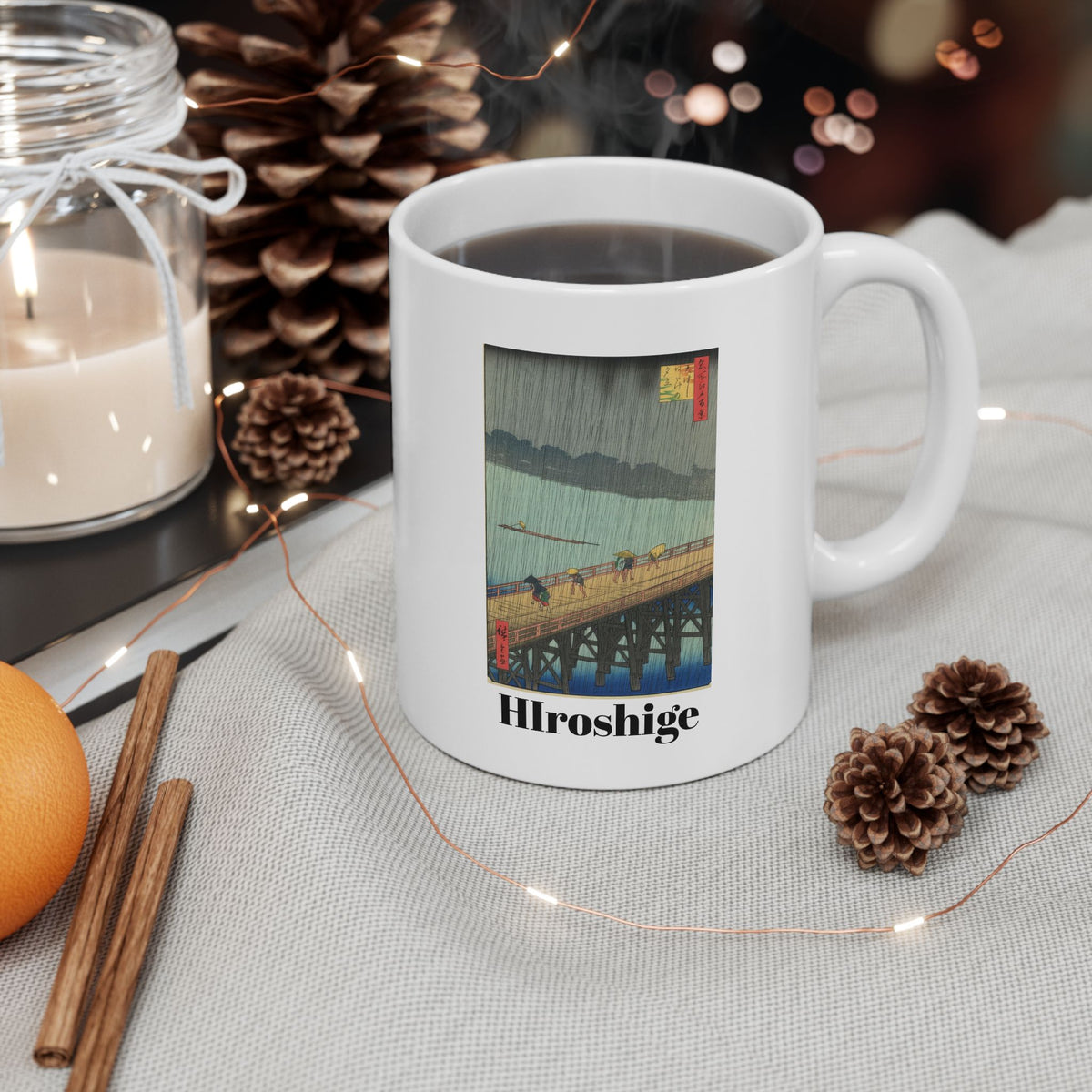 Hiroshige Utagawa Ceramic Mug — Retro Sunset Travel Poster Collage Coffee Mug (11oz/15oz)