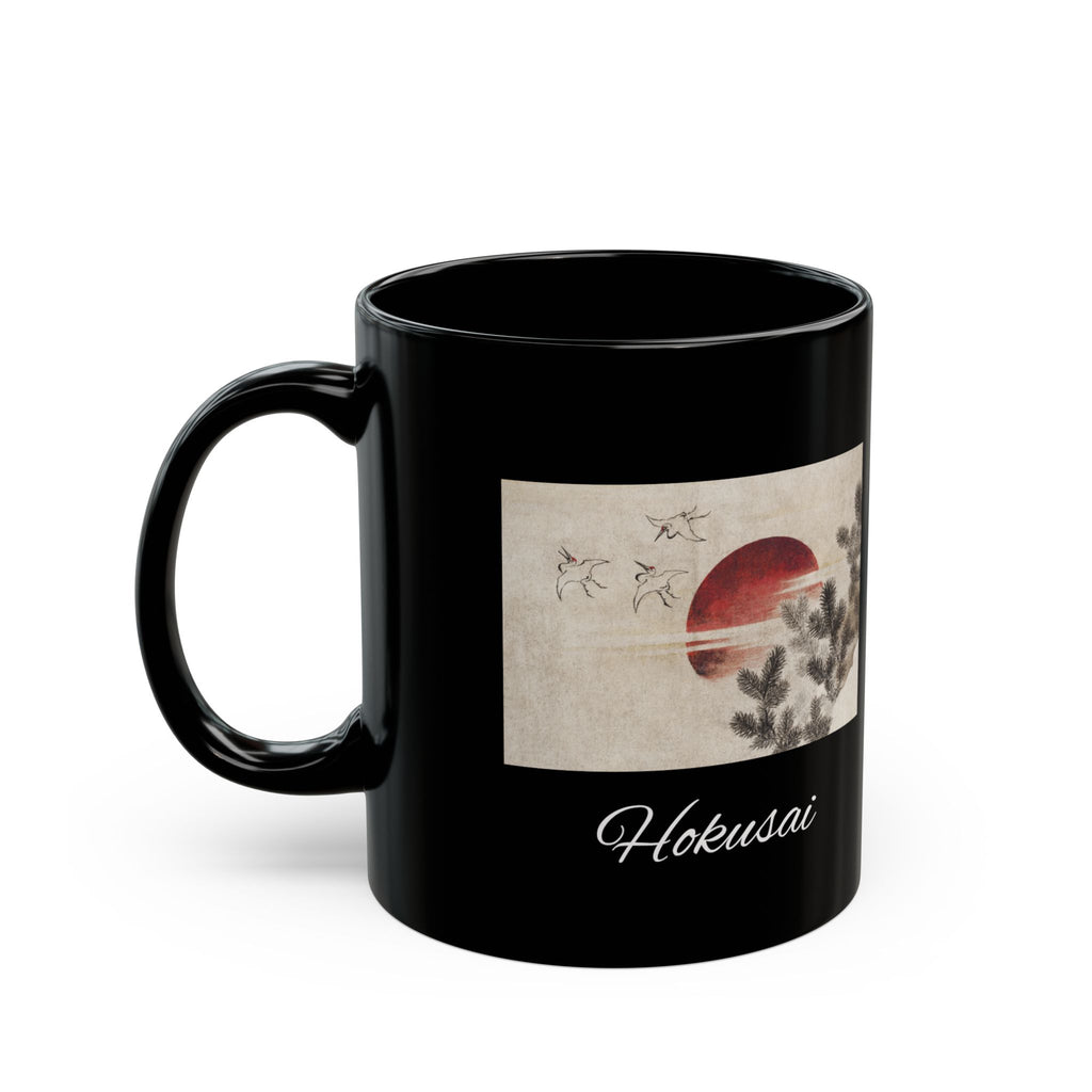 Hokusai Katsushika Hokusai Sunrise Black Ceramic Mug (11oz & 15oz) — Japanese Wave Art Coffee Cup