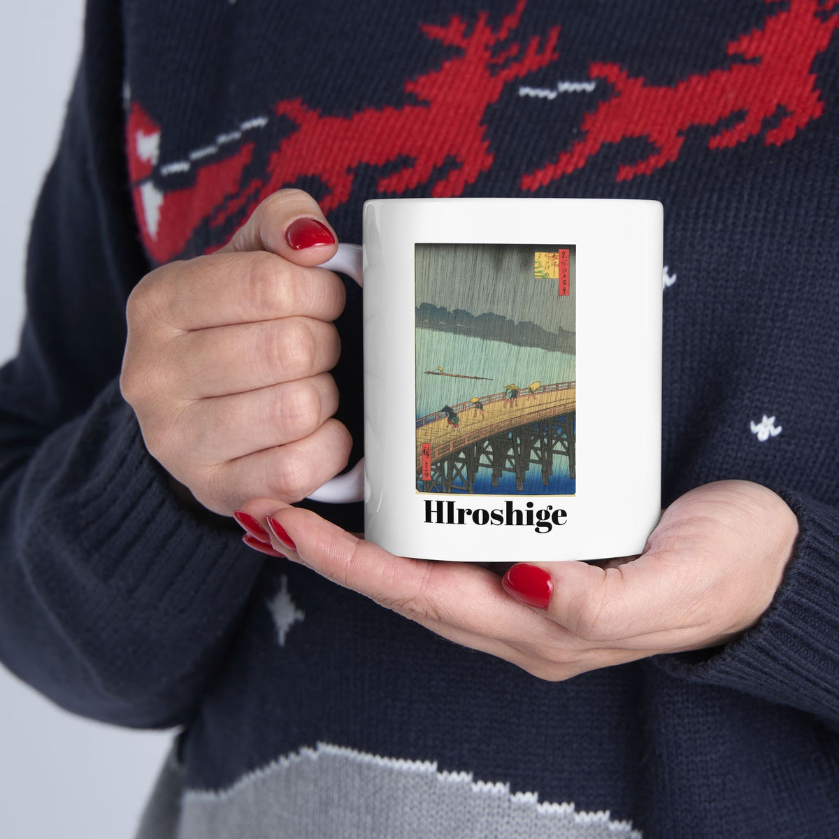 Hiroshige Utagawa Ceramic Mug — Retro Sunset Travel Poster Collage Coffee Mug (11oz/15oz)