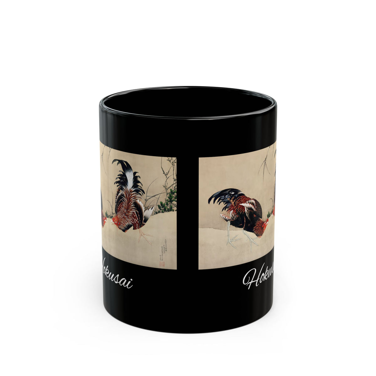Hokusai Katsushika Hokusai Rooster Black Coffee Mug (11oz/15oz)