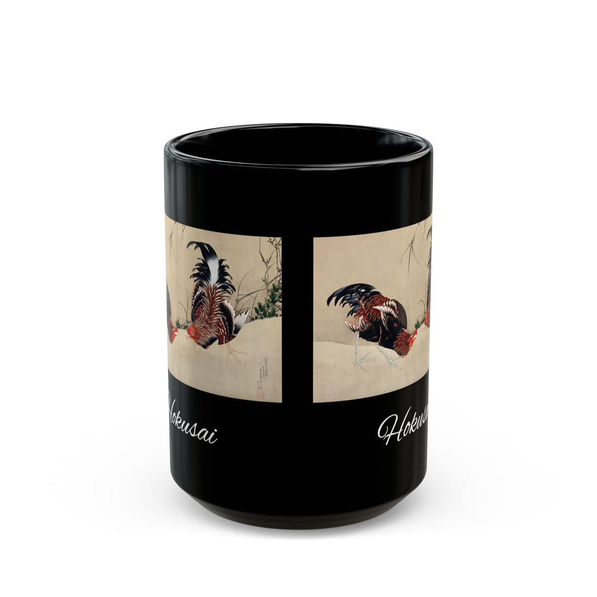 Hokusai Katsushika Hokusai Rooster Black Coffee Mug (11oz/15oz)