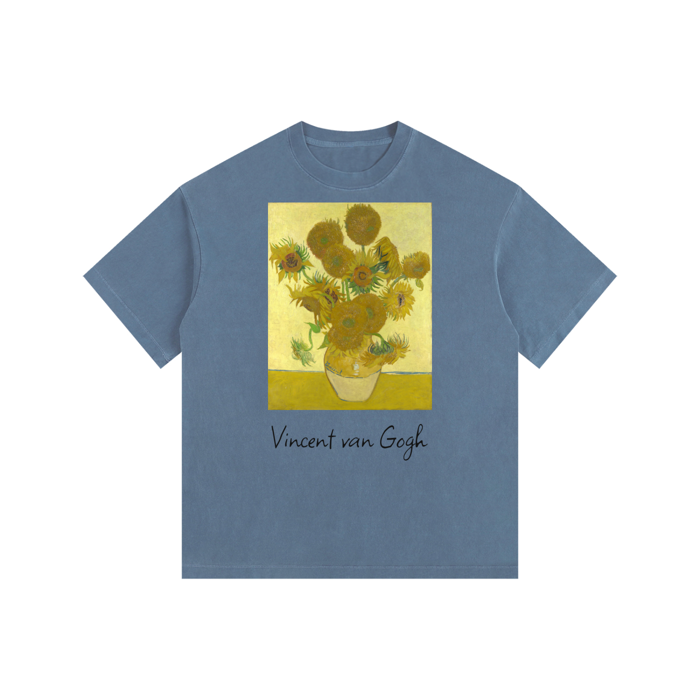Japonism Museum Vincent Van Gogh Sunflower Vintage Washed Oversized Cotton T-Shirt (260gsm)