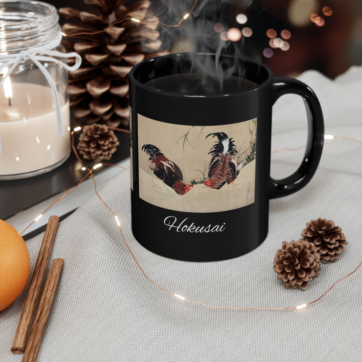 Hokusai Katsushika Hokusai Rooster Black Coffee Mug (11oz/15oz)
